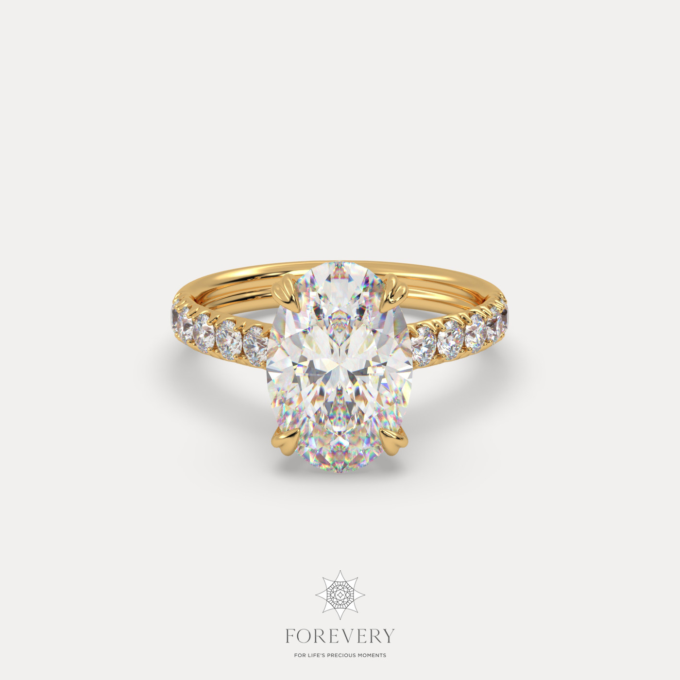 18K YELLOW GOLD Oval Cut Pave-Style Diamond Engagement Ring