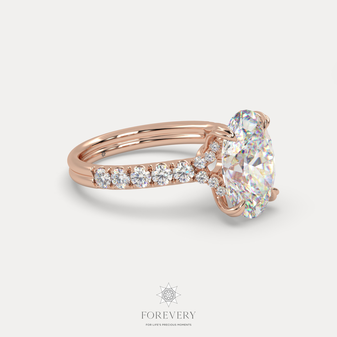 18K ROSE GOLD Oval Cut Pave-Style Diamond Engagement Ring