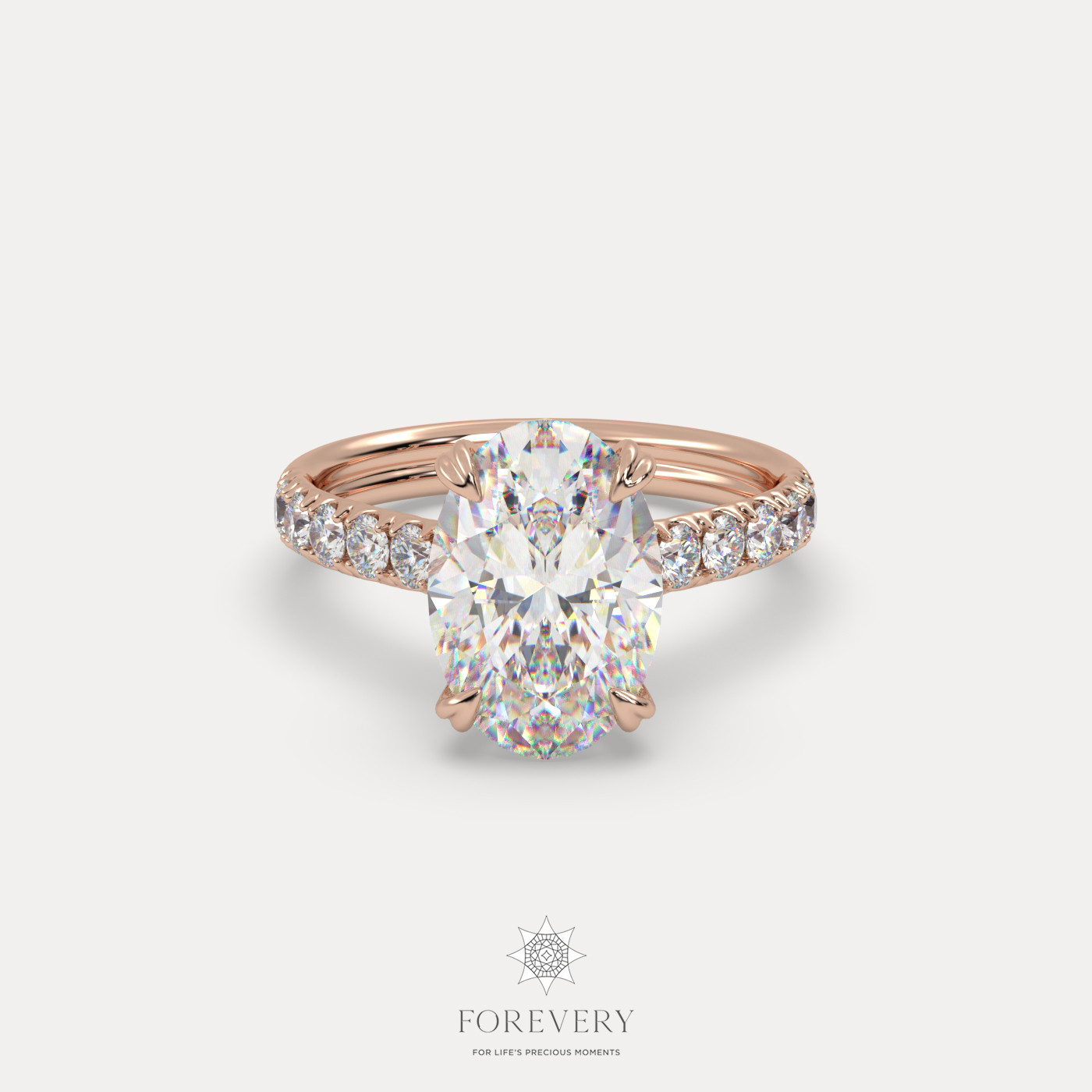 18K ROSE GOLD Oval Cut Pave-Style Diamond Engagement Ring
