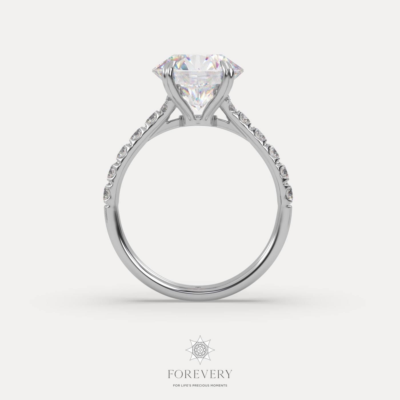 18K WHITE GOLD Round Cut Pave-Style Diamond Engagament Ring