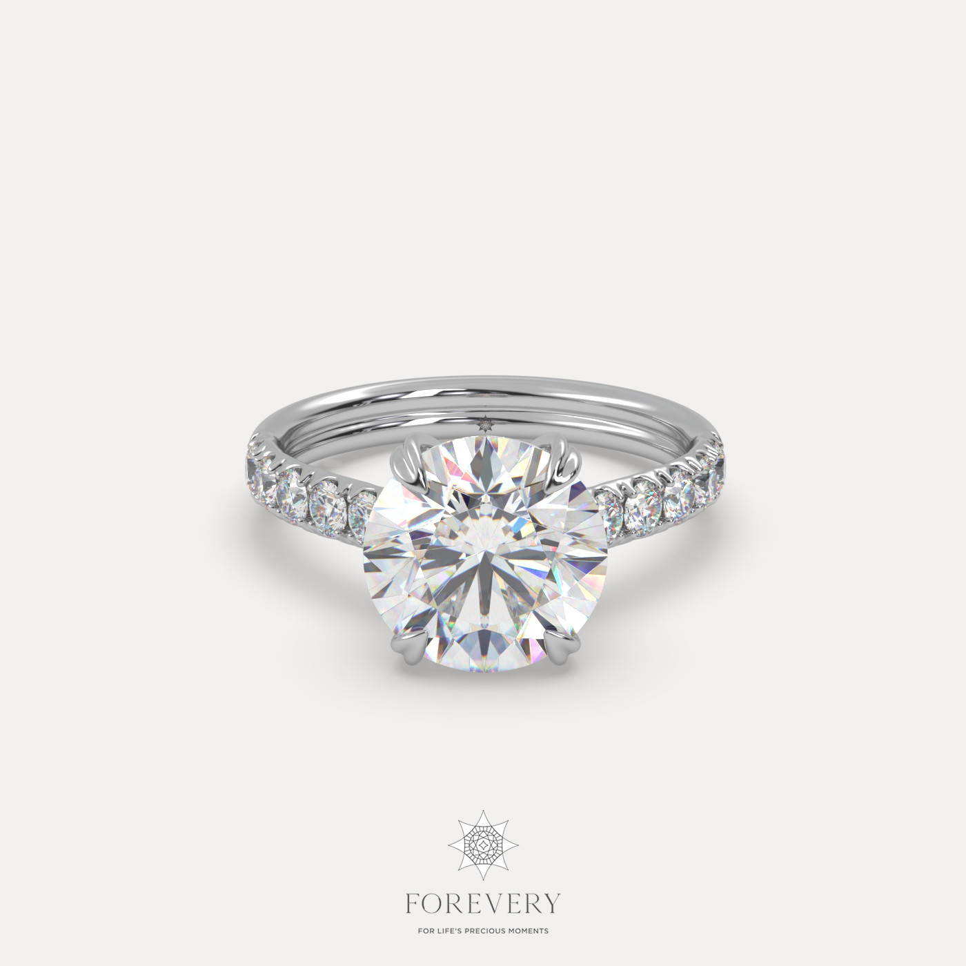 18K WHITE GOLD Round Cut Pave-Style Diamond Engagament Ring