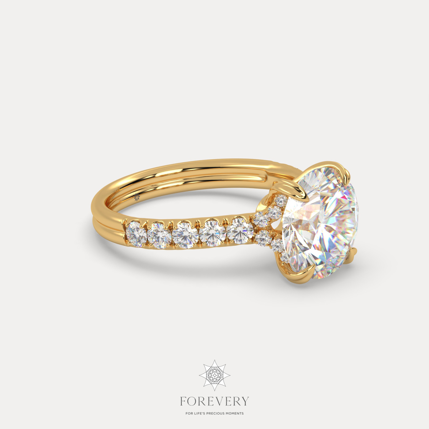18K YELLOW GOLD Round Cut Pave-Style Diamond Engagament Ring
