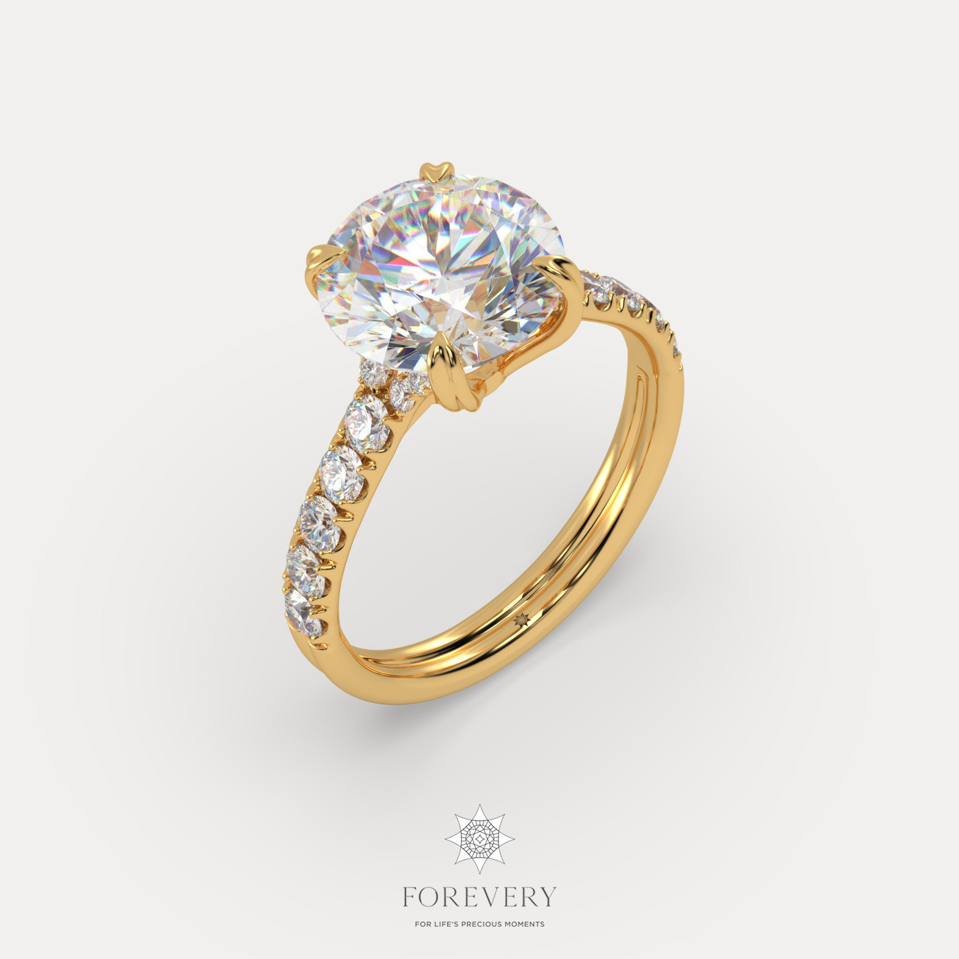 18K YELLOW GOLD Round Cut Pave-Style Diamond Engagament Ring