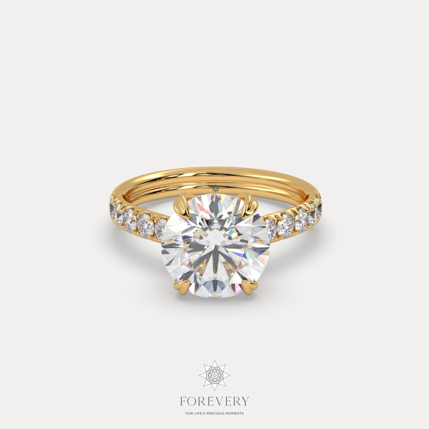 18K YELLOW GOLD Round Cut Pave-Style Diamond Engagament Ring