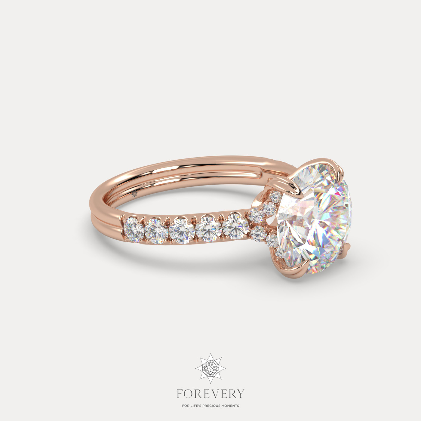18K ROSE GOLD Round Cut Pave-Style Diamond Engagament Ring