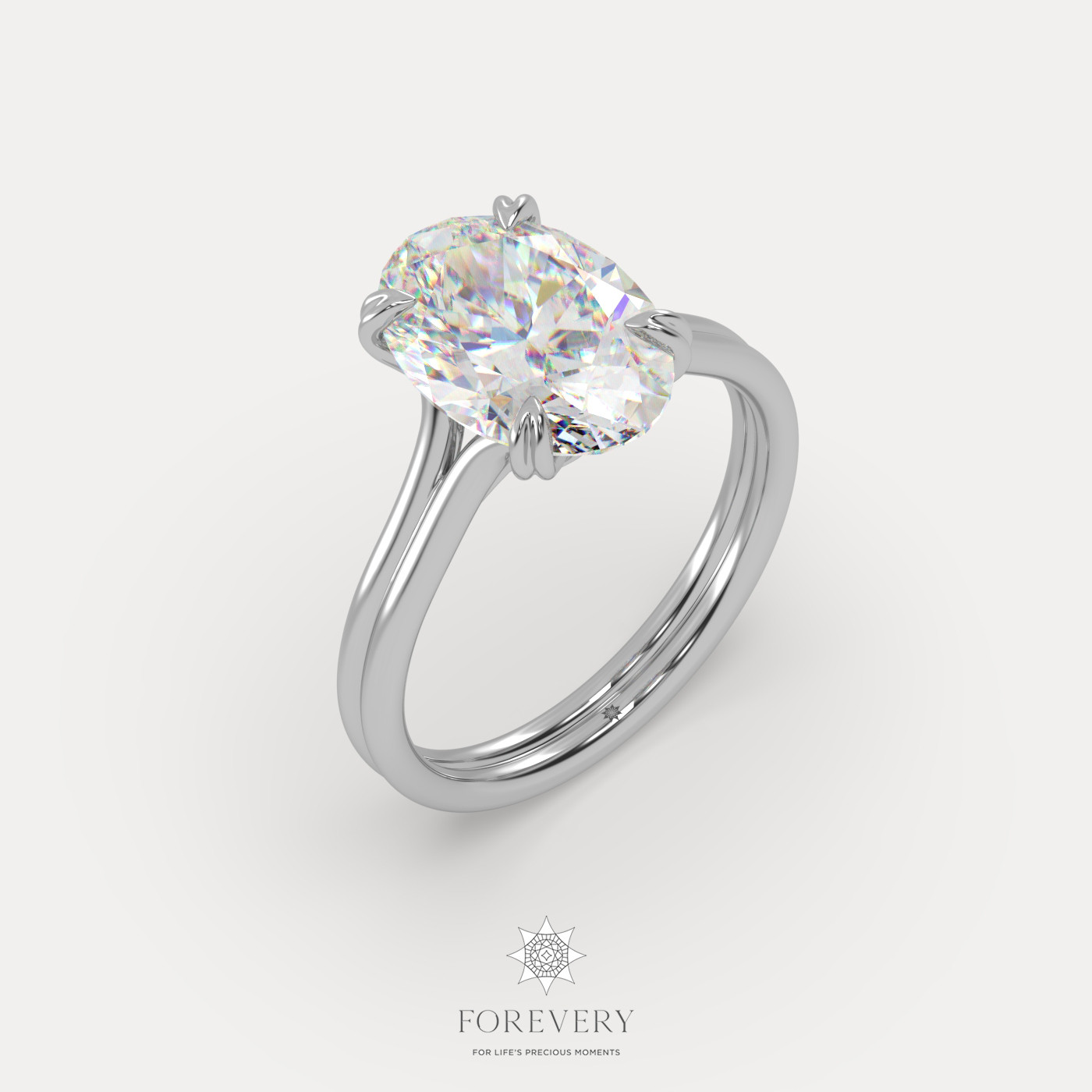 18K WHITE GOLD Oval Cut Diamond Solitaire Engagament Ring