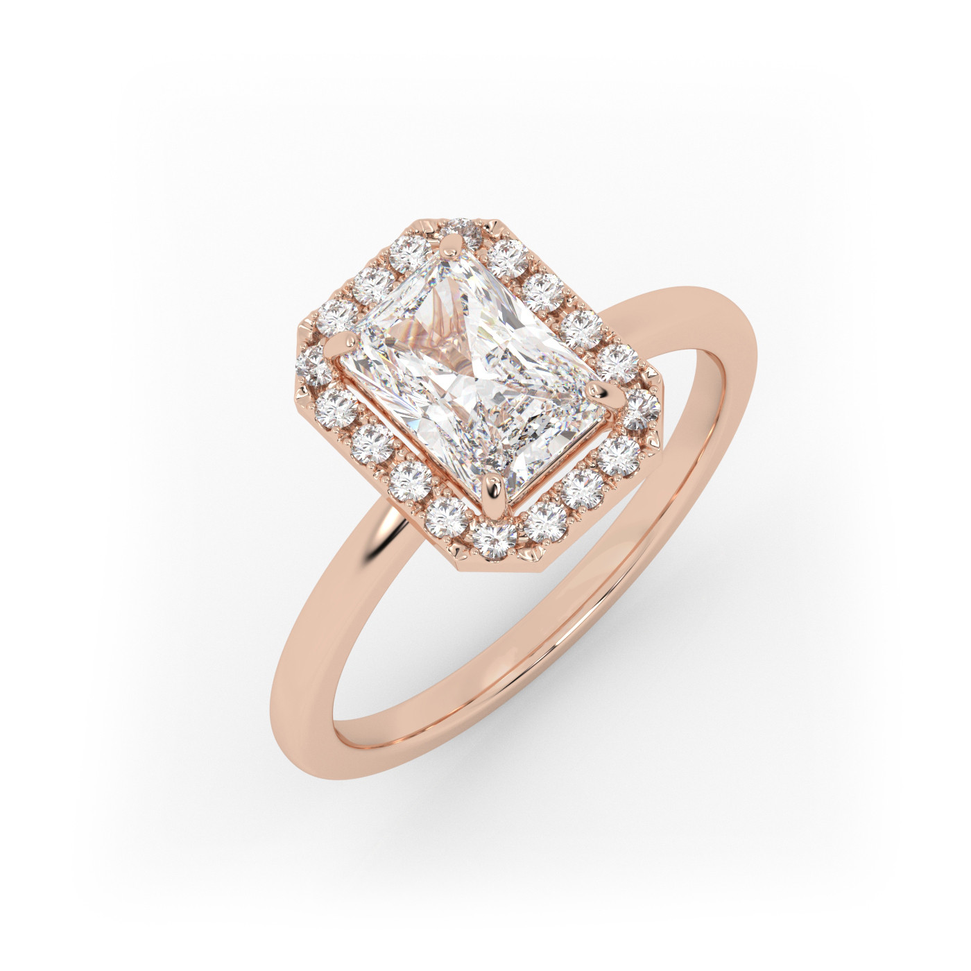 18K ROSE GOLD Radiant Diamond Cut Engagement Ring with Halo Style