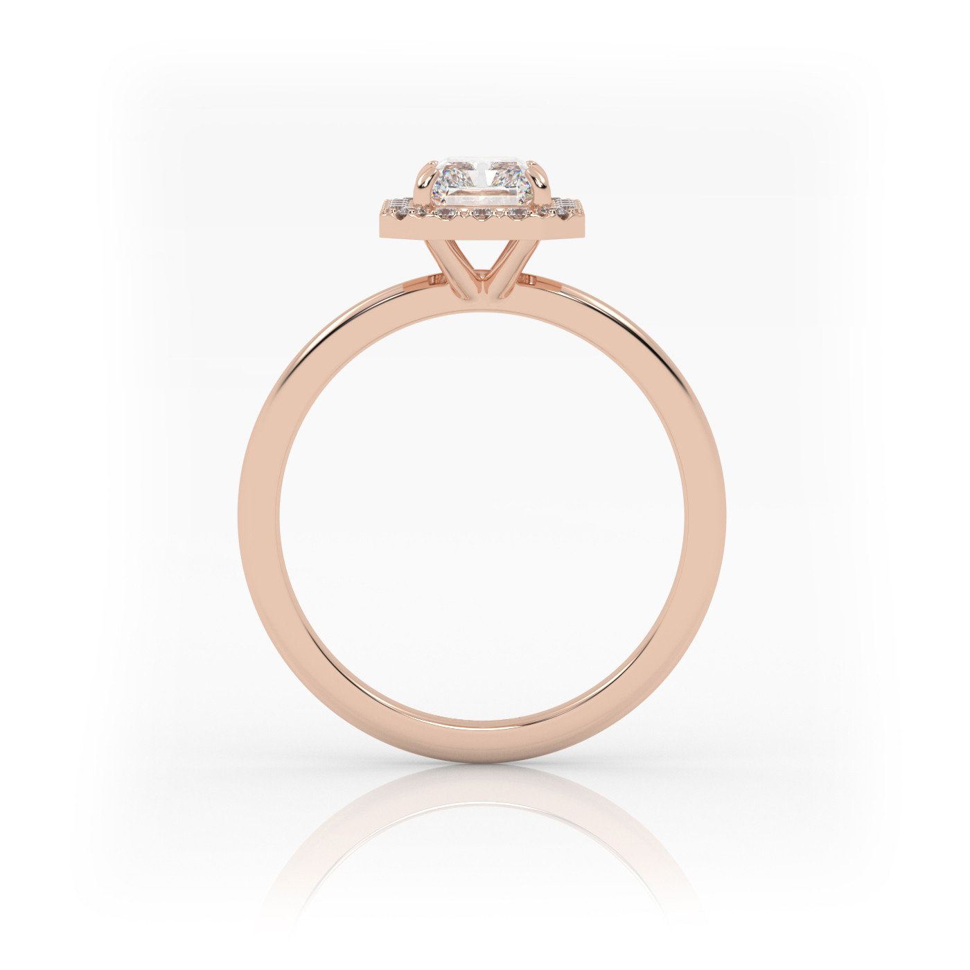 18K ROSE GOLD Radiant Diamond Cut Engagement Ring with Halo Style