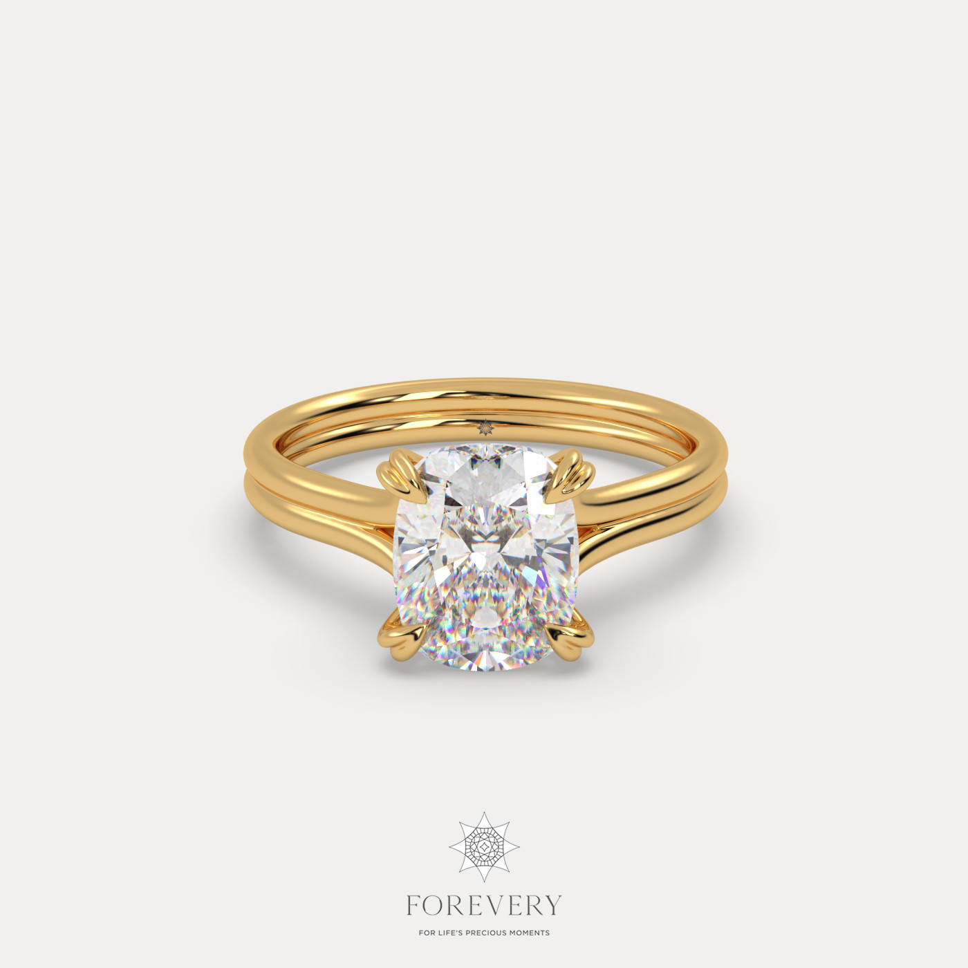 18K YELLOW GOLD Cushion Cut Diamond Solitaire Engagament Ring