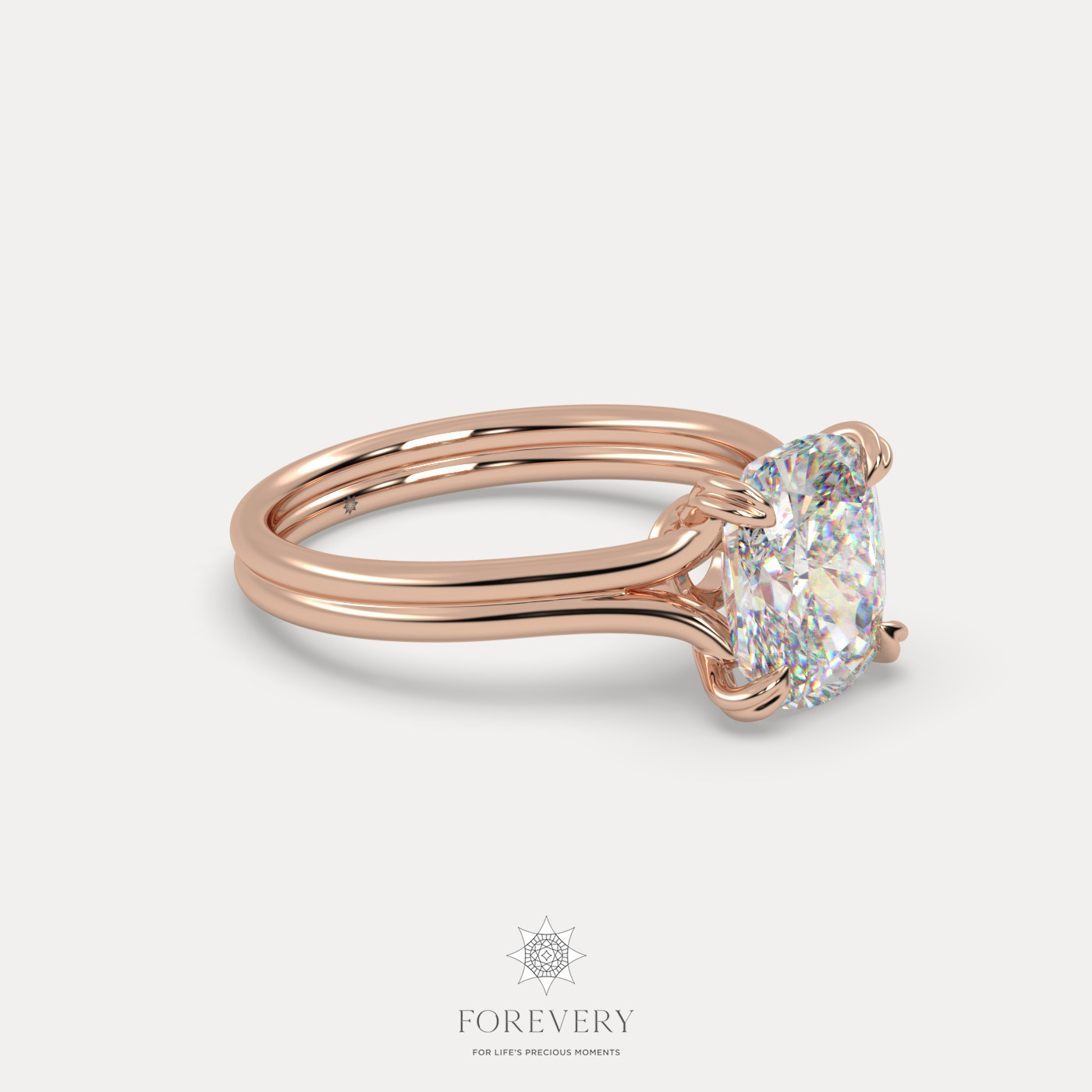 18K ROSE GOLD Cushion Cut Diamond Solitaire Engagament Ring