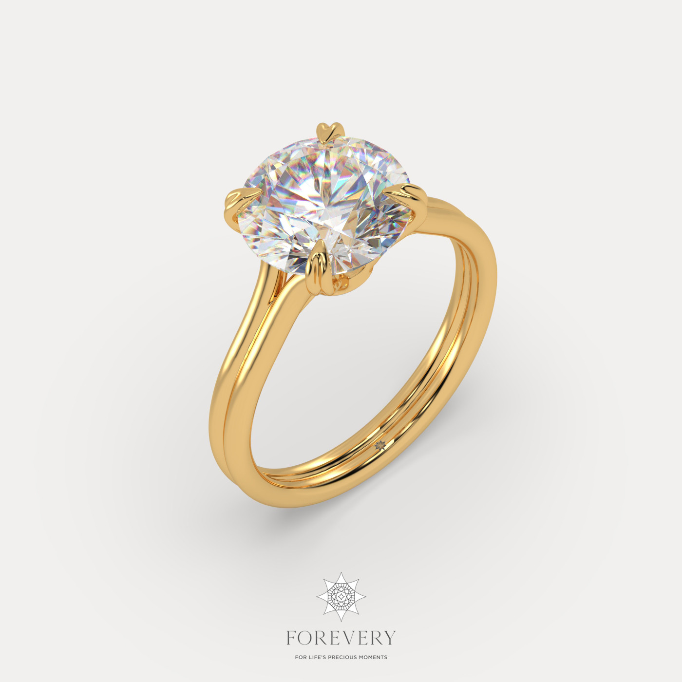 18K YELLOW GOLD Round Cut Diamond Solitaire Engagament Ring