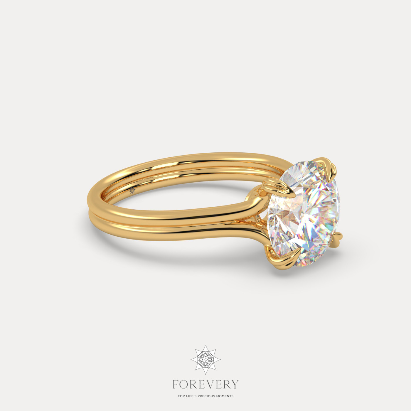 18K YELLOW GOLD Round Cut Diamond Solitaire Engagament Ring
