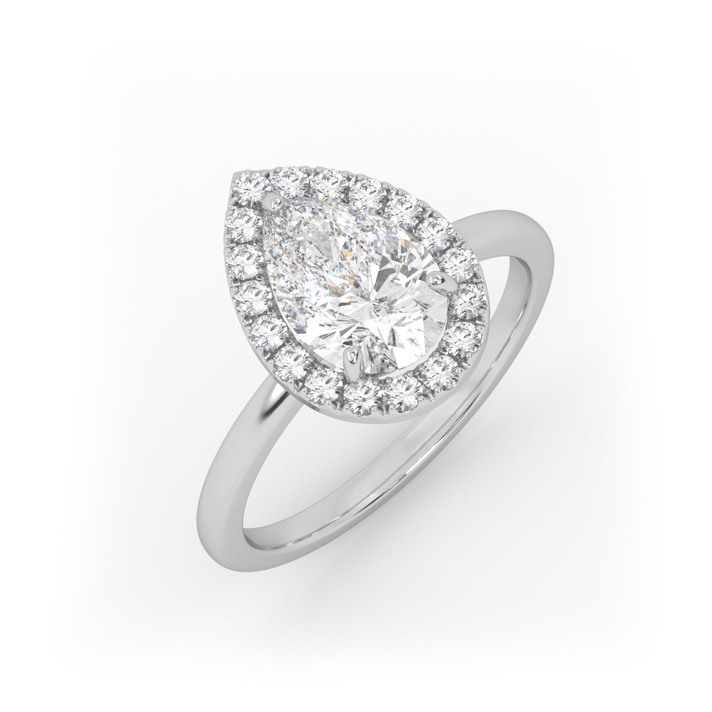 18K WHITE GOLD Pear Diamond Cut Engagement Ring with Halo Style
