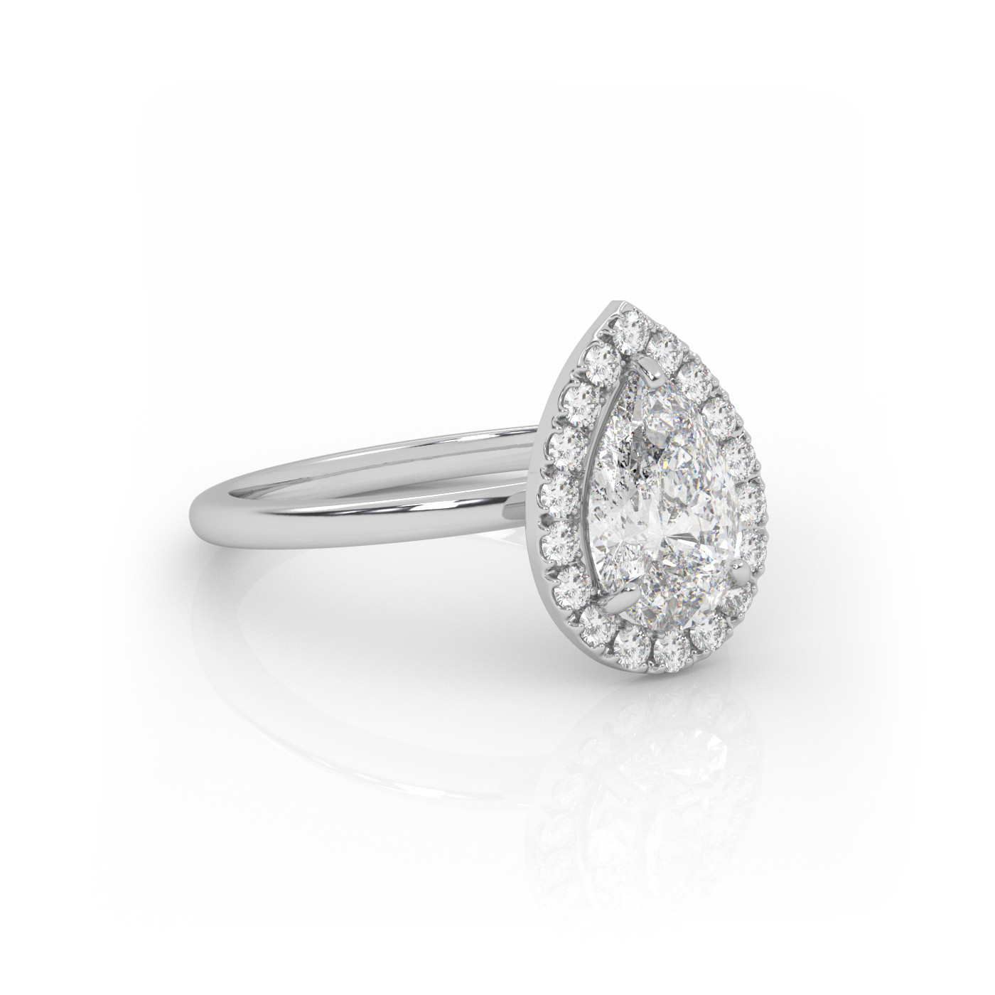 18K WHITE GOLD Pear Diamond Cut Engagement Ring with Halo Style