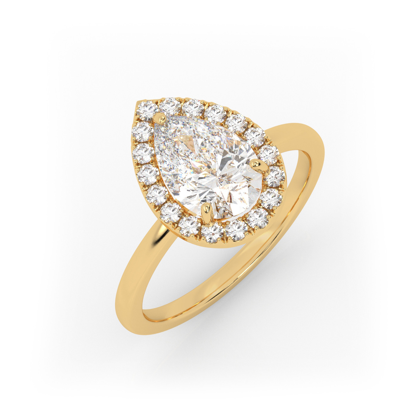 18K YELLOW GOLD Pear Diamond Cut Engagement Ring with Halo Style