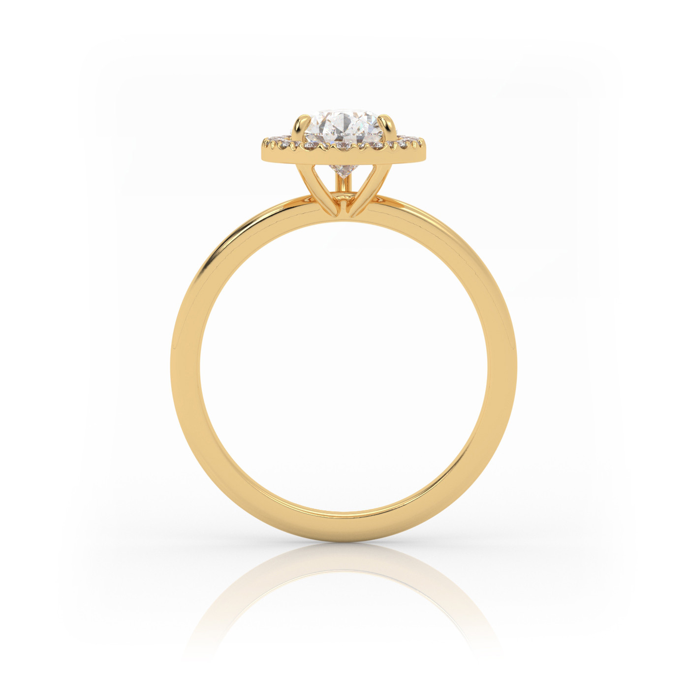 18K YELLOW GOLD Pear Diamond Cut Engagement Ring with Halo Style