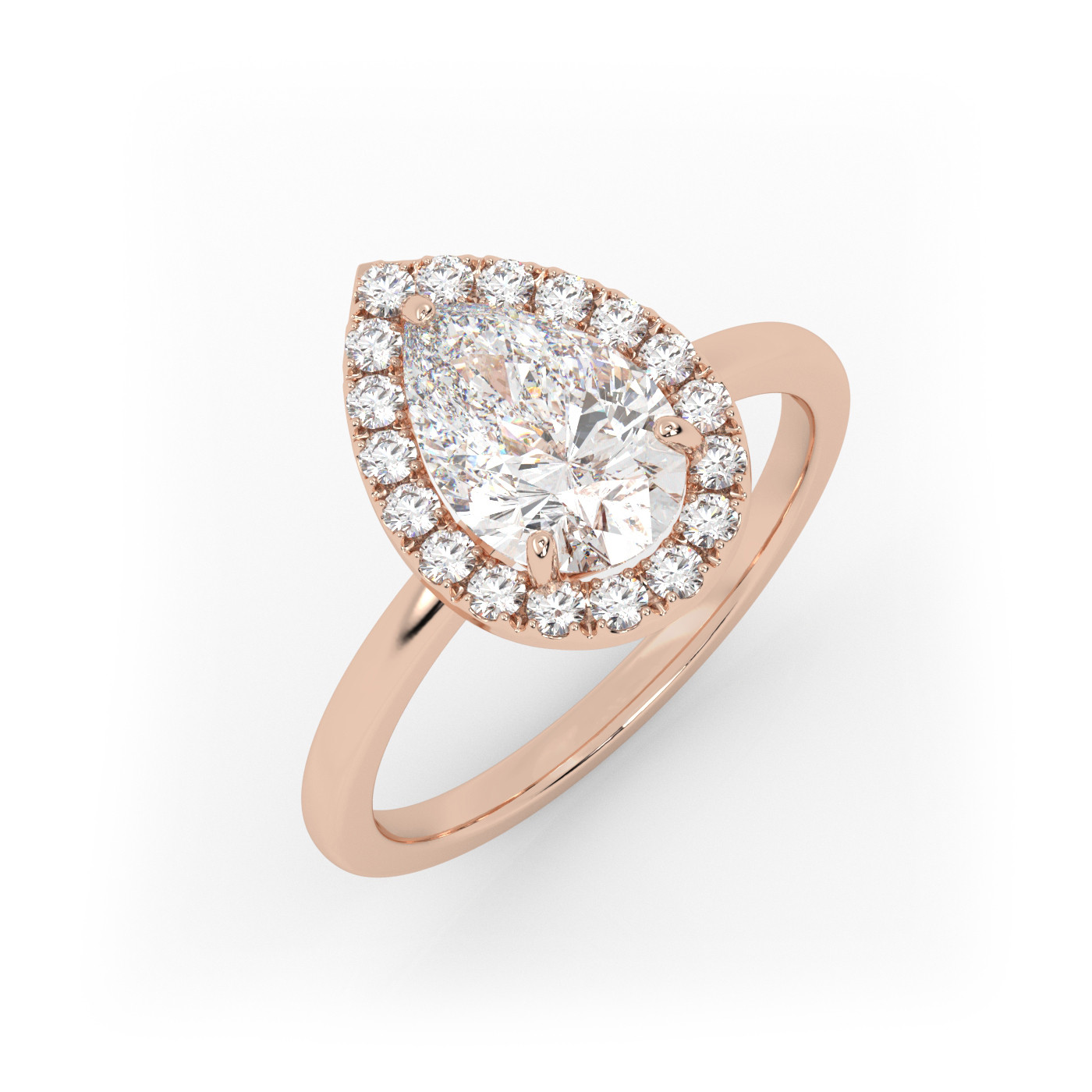 18K ROSE GOLD Pear Diamond Cut Engagement Ring with Halo Style