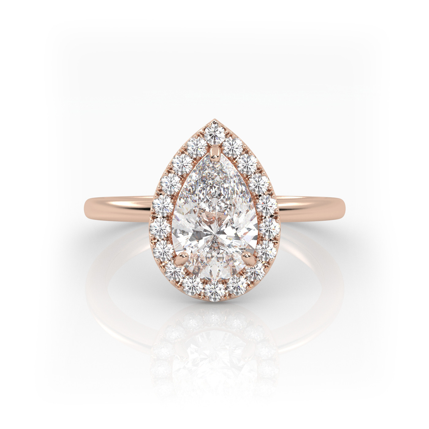 18K ROSE GOLD Pear Diamond Cut Engagement Ring with Halo Style
