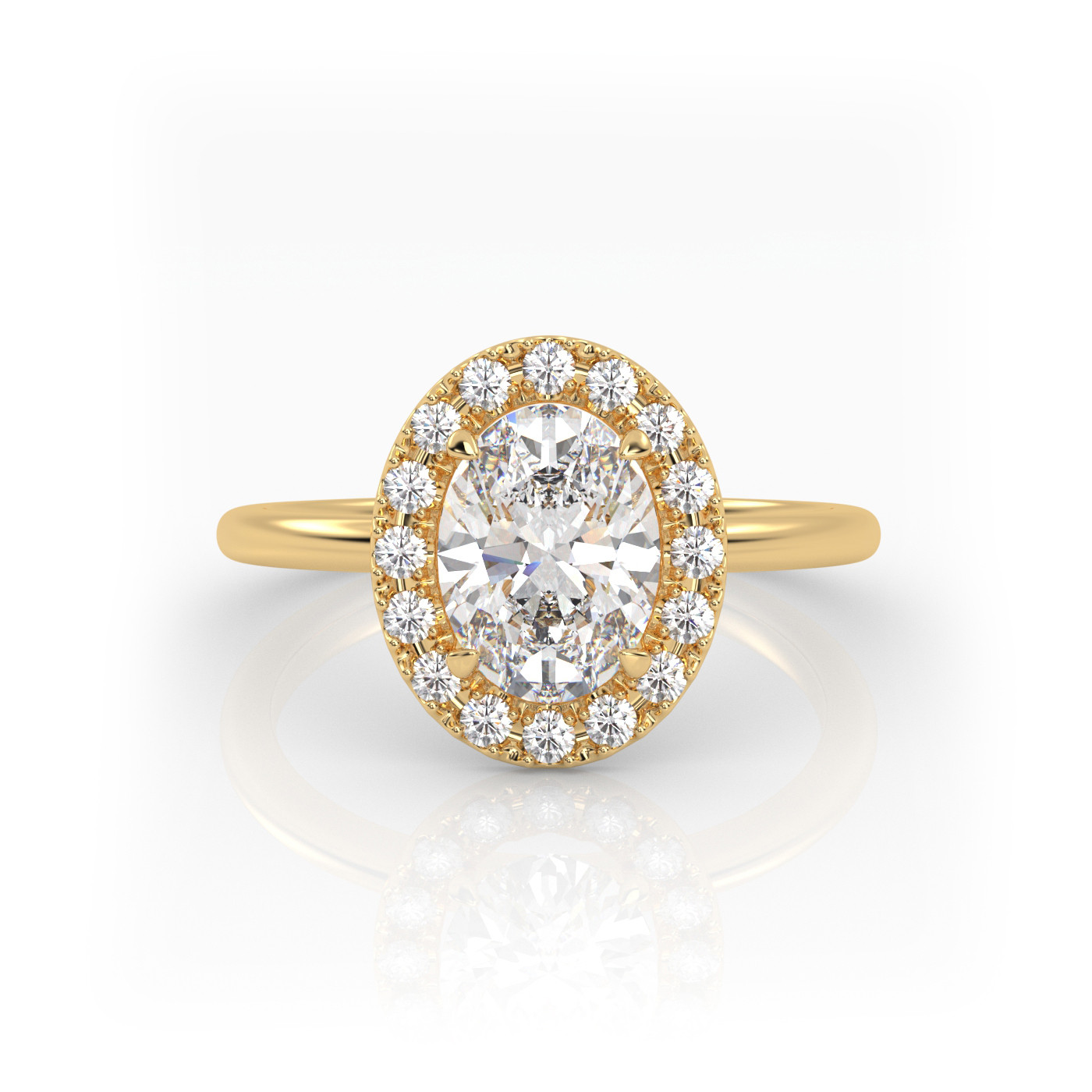 18K YELLOW GOLD Oval Diamond Engagement Ring with Halo Style