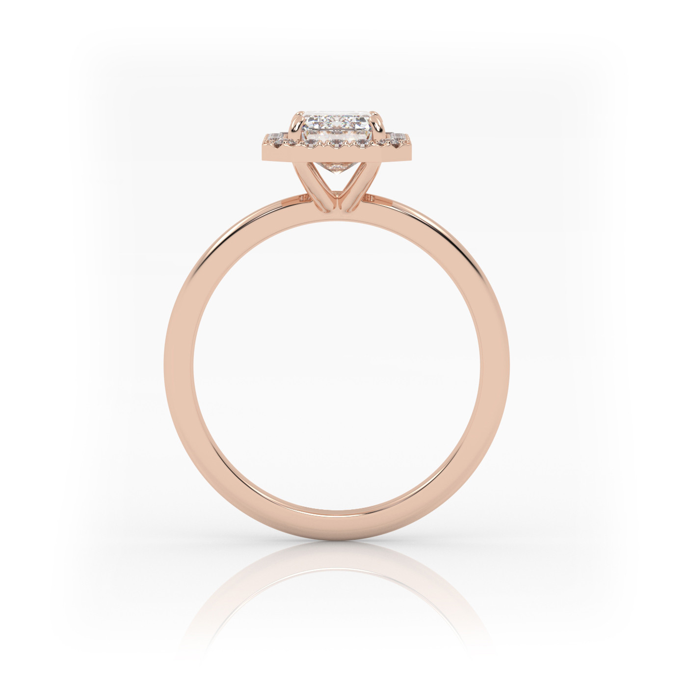 18K ROSE GOLD Emerald Diamond Engagement Ring with Halo Style