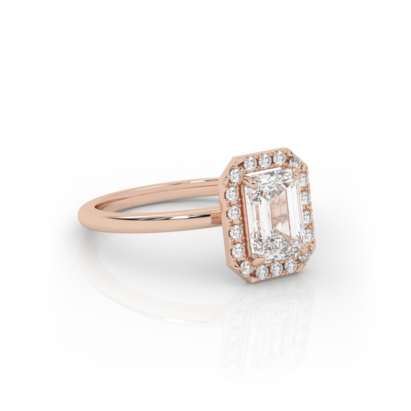 18K ROSE GOLD Emerald Diamond Engagement Ring with Halo Style