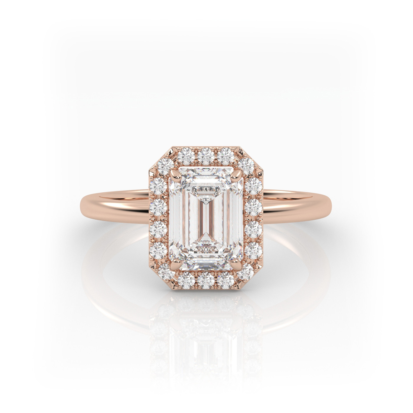 18K ROSE GOLD Emerald Diamond Engagement Ring with Halo Style
