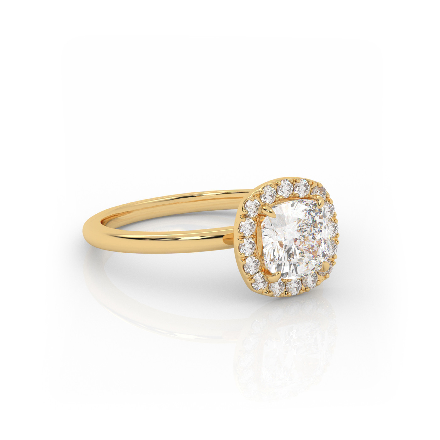 18K YELLOW GOLD Cushion Cut Engagement Ring with Halo Style