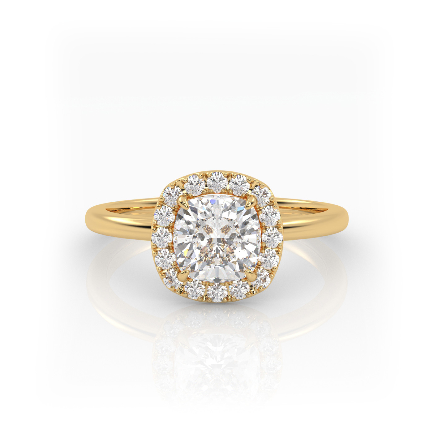18K YELLOW GOLD Cushion Cut Engagement Ring with Halo Style