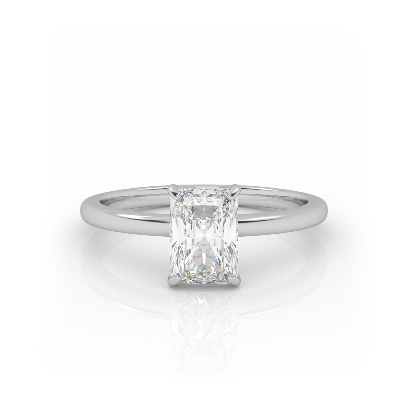 18K WHITE GOLD Radiant Diamond Cut Solitaire Engagement Ring