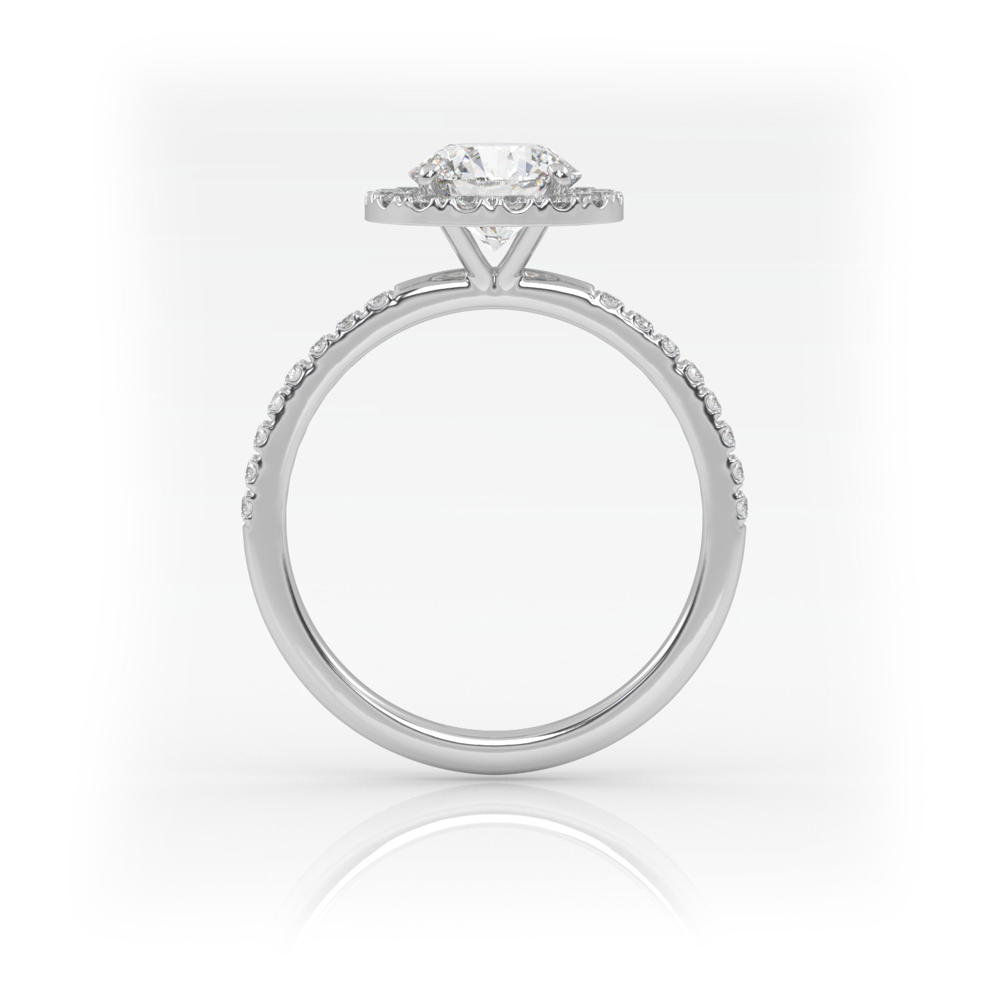 18K WHITE GOLD Round Cut Diamond Engagement Ring with Halo and Pave style
