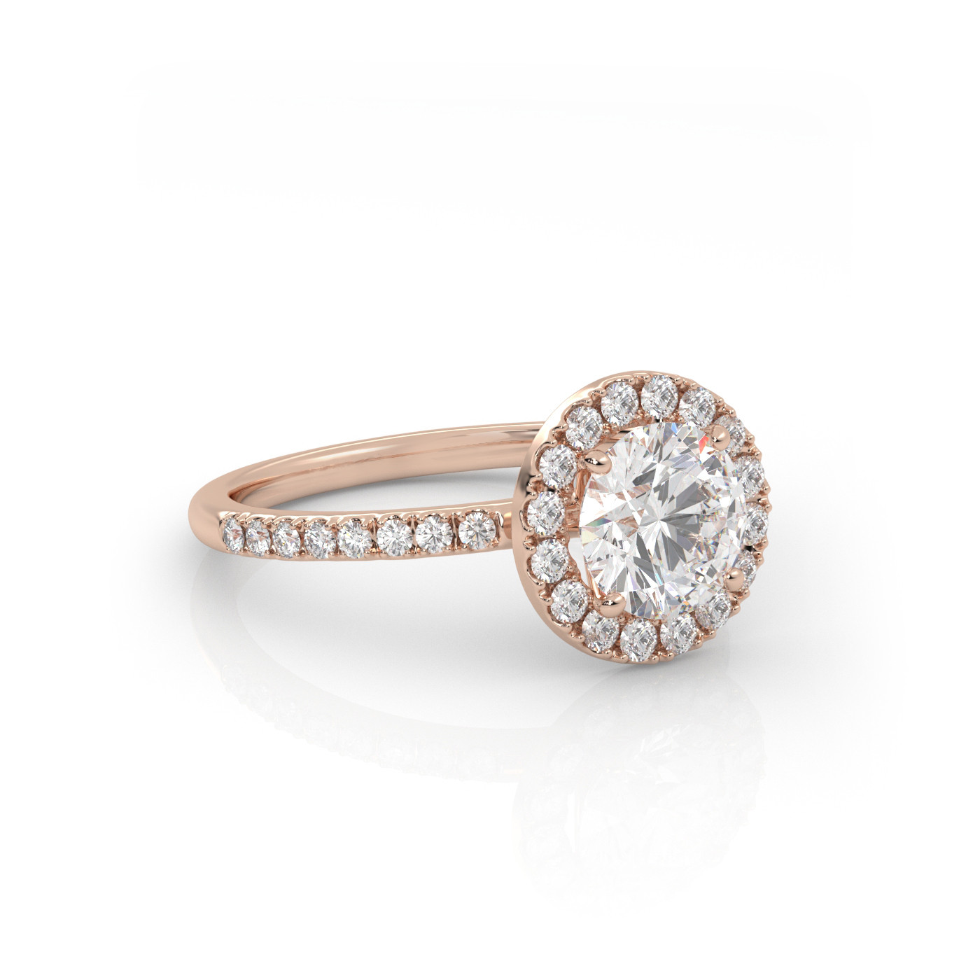 18K ROSE GOLD Round Cut Diamond Engagement Ring with Halo and Pave style