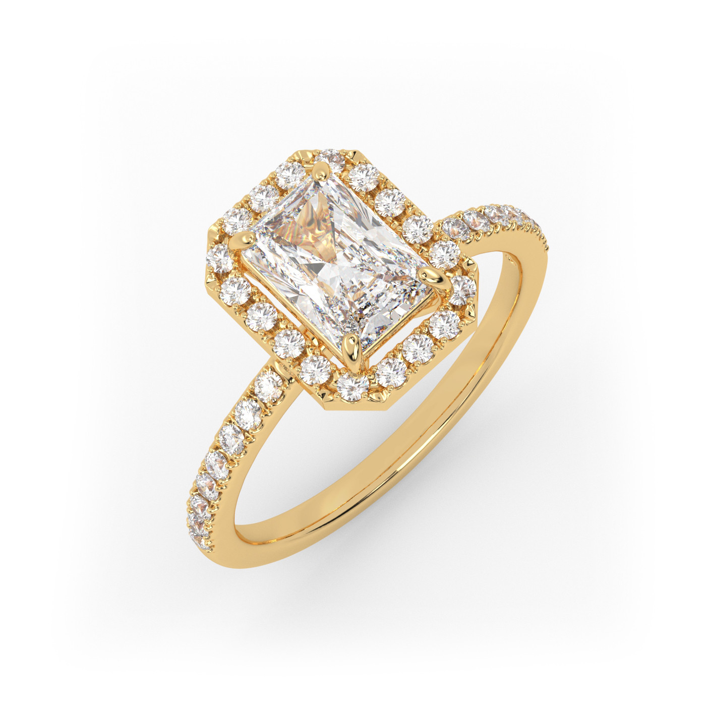 18K YELLOW GOLD Radiant Cut Diamond engagement Ring with Halo and Pave style