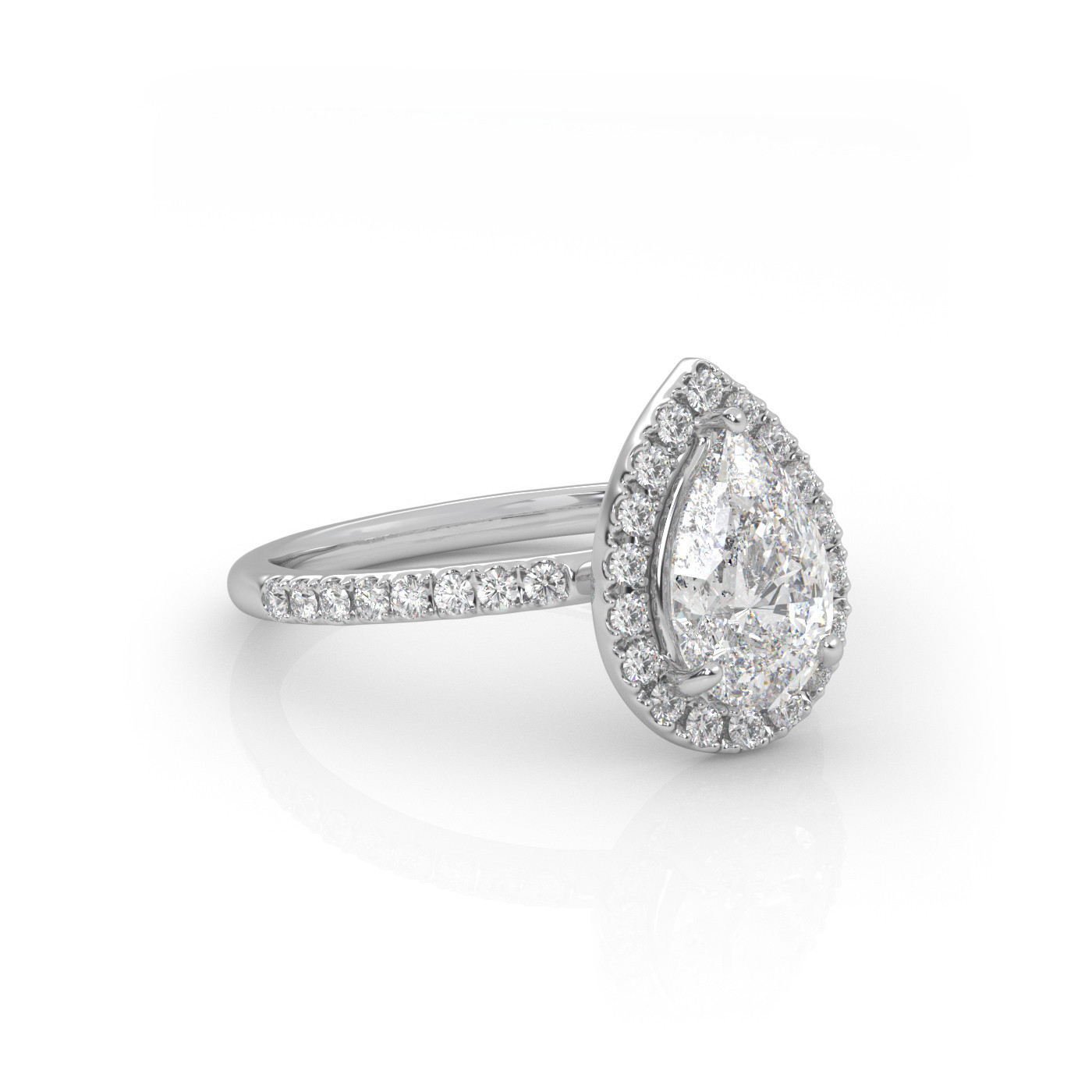 18K WHITE GOLD Pear Shaped Diamond Engagament Ring with Halo and Pave style