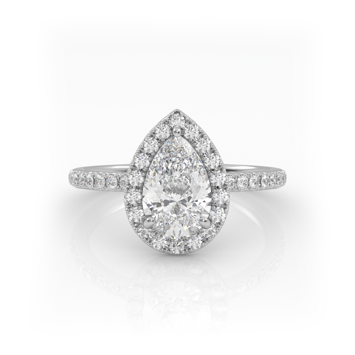 18K WHITE GOLD Pear Shaped Diamond Engagament Ring with Halo and Pave style