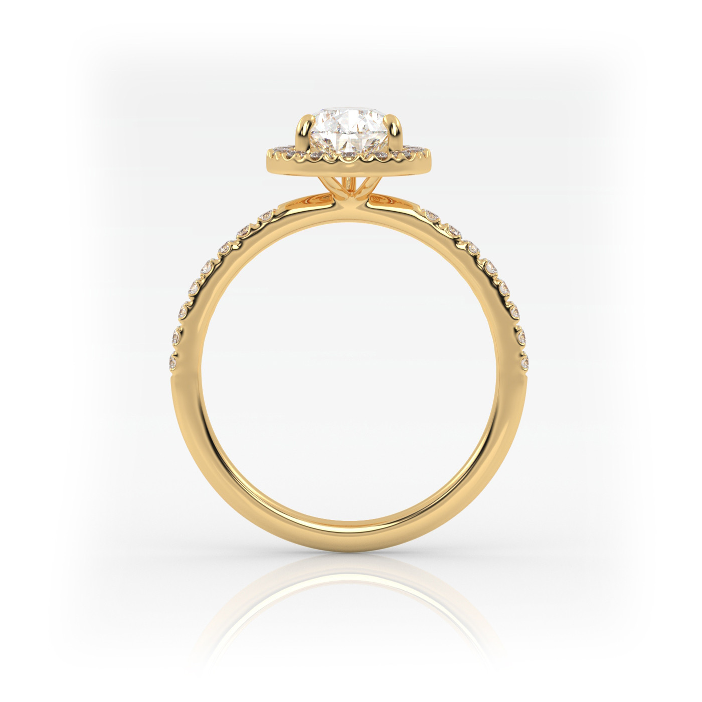 18K YELLOW GOLD Pear Shaped Diamond Engagament Ring with Halo and Pave style