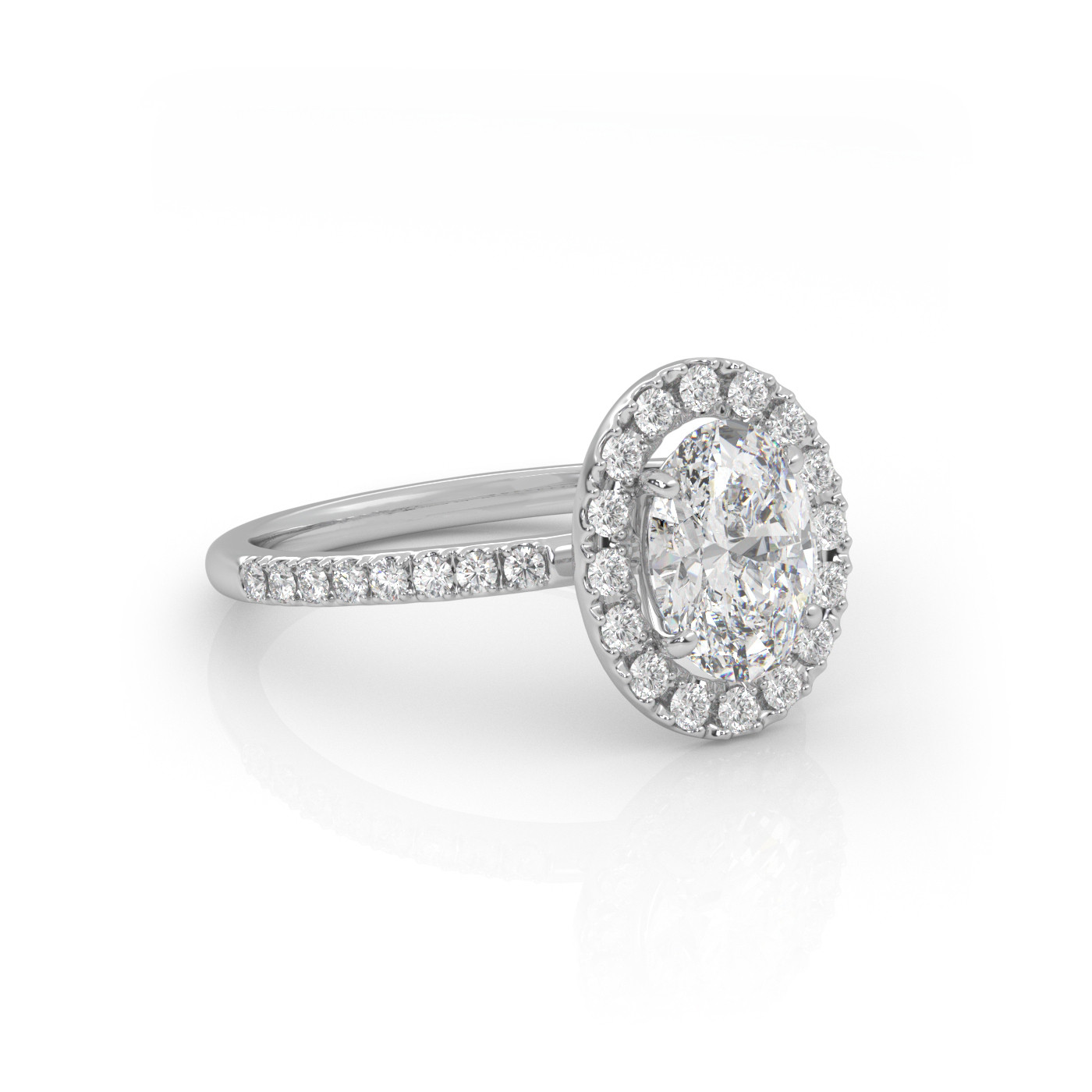 18K WHITE GOLD Oval Diamond Engagament Ring With Halo and Pave style