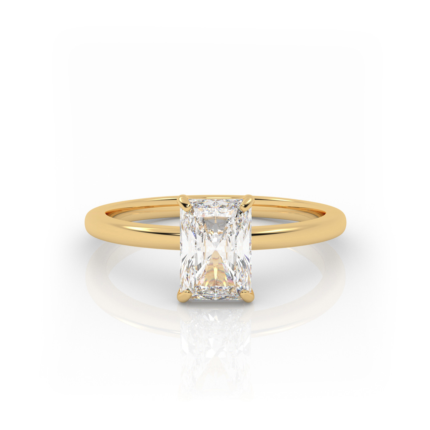 18K YELLOW GOLD Radiant Diamond Cut Solitaire Engagement Ring