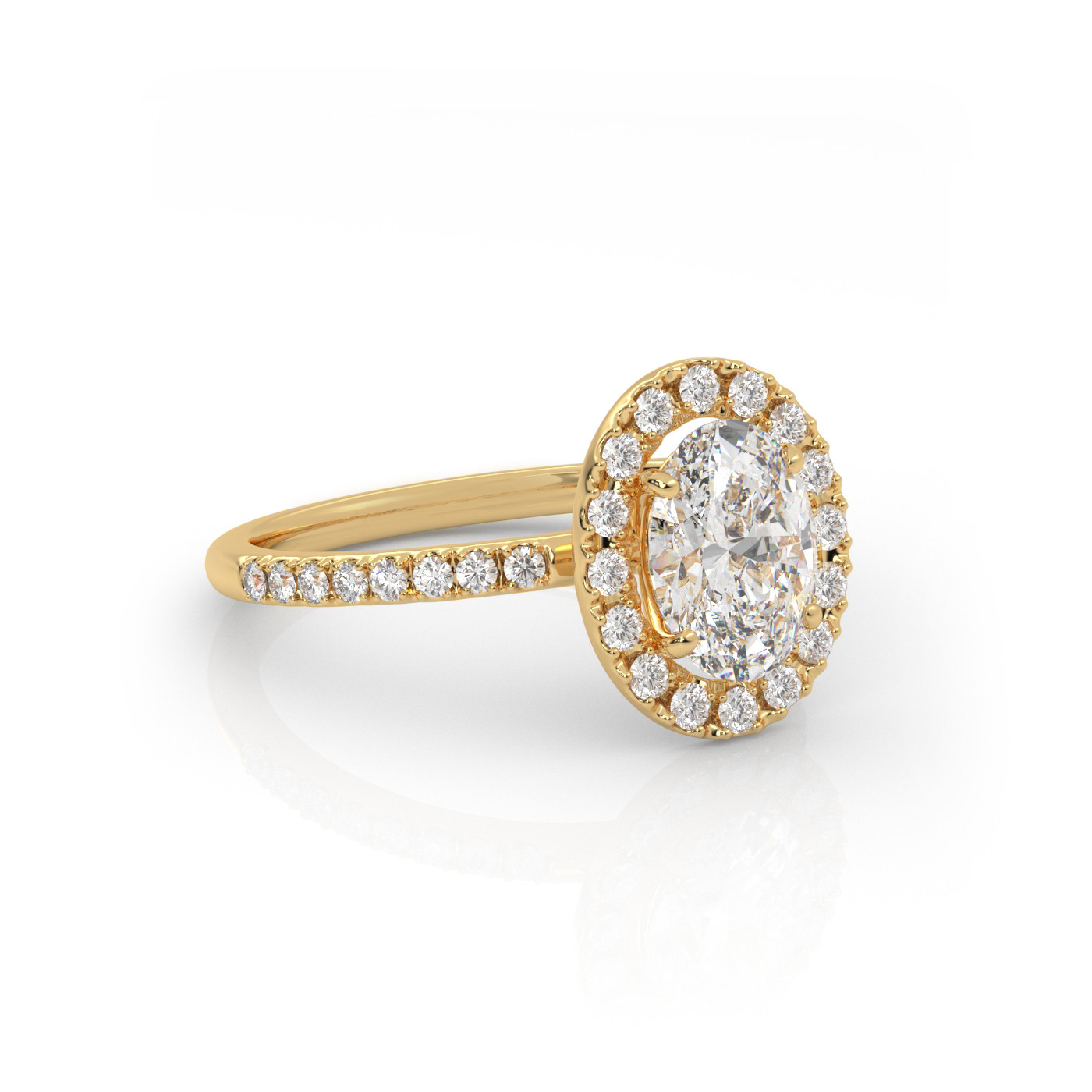 18K YELLOW GOLD Oval Diamond Engagament Ring With Halo and Pave style