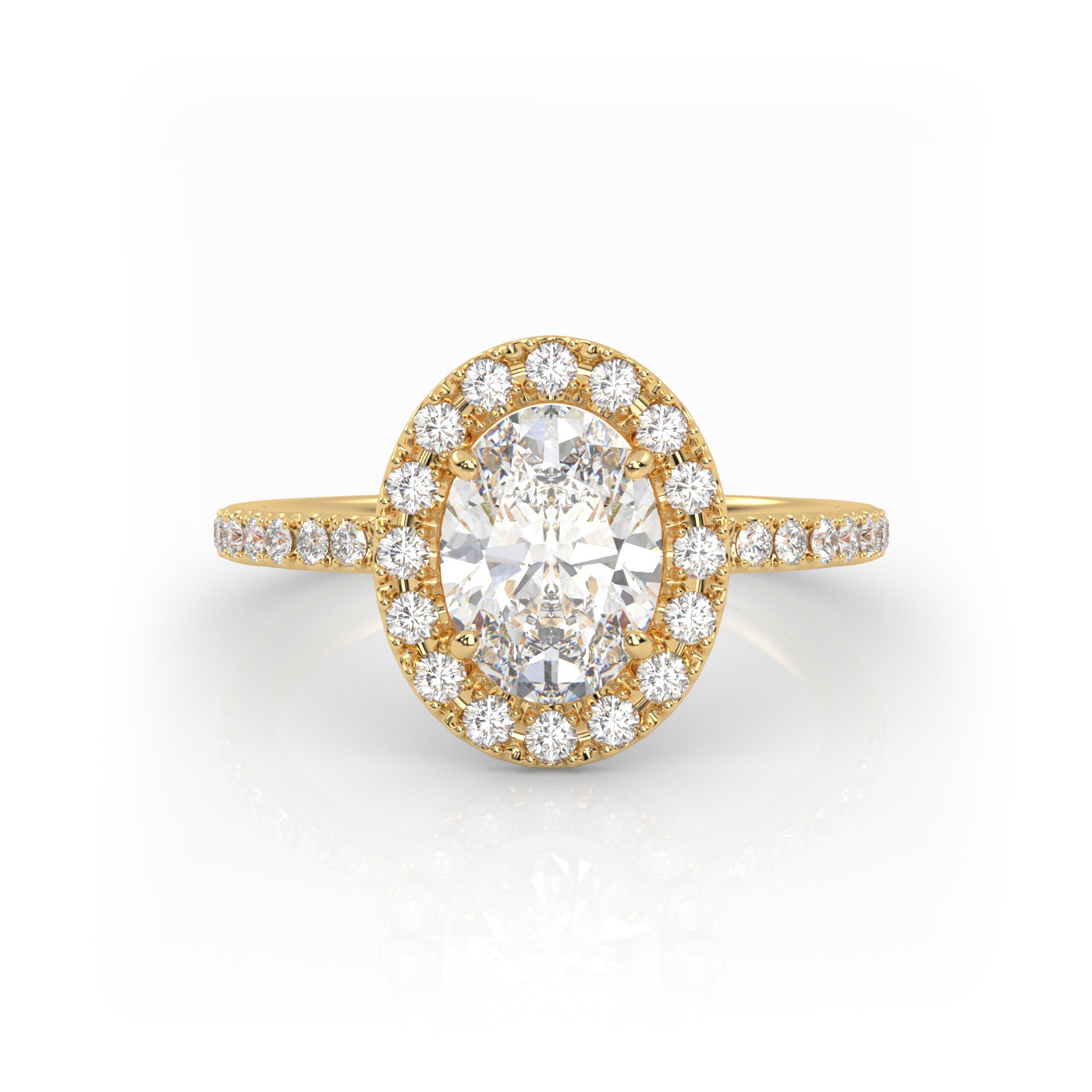 18K YELLOW GOLD Oval Diamond Engagament Ring With Halo and Pave style