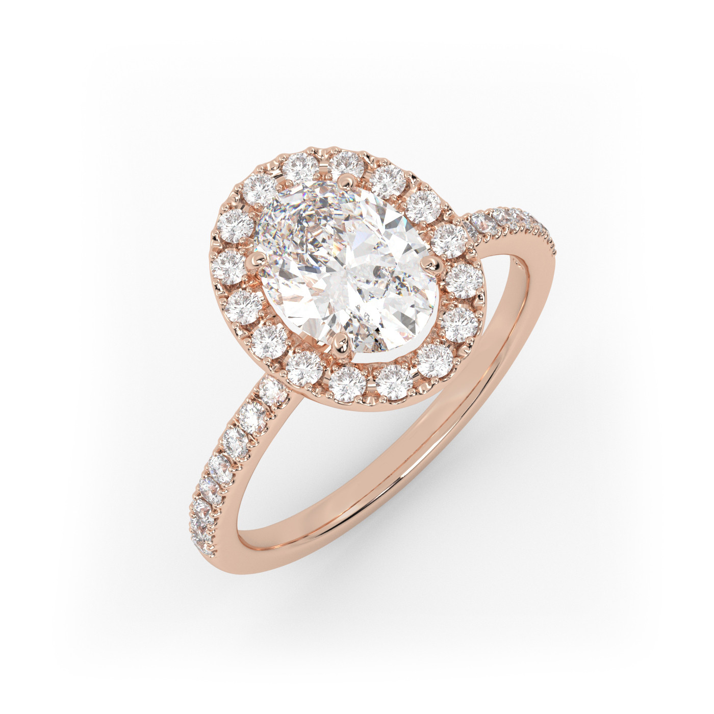 18K ROSE GOLD Oval Diamond Engagament Ring With Halo and Pave style