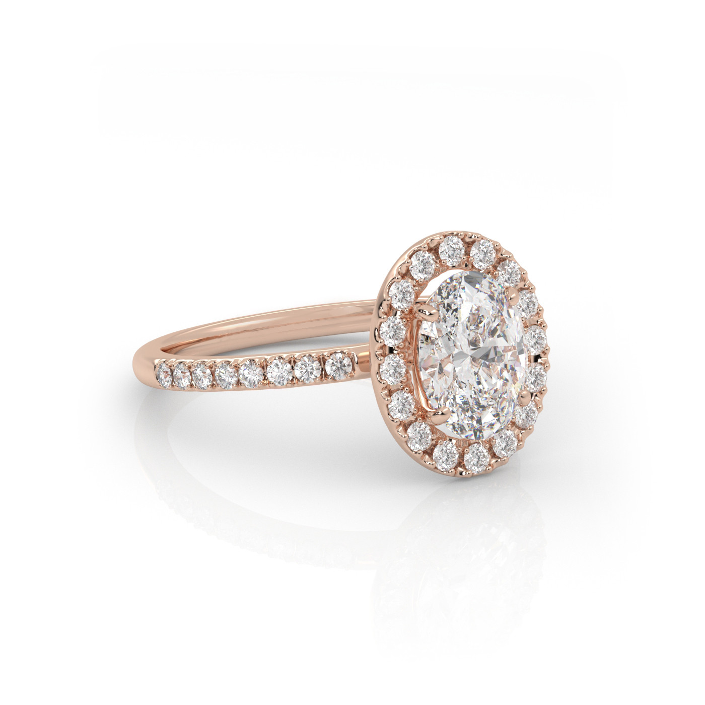 18K ROSE GOLD Oval Diamond Engagament Ring With Halo and Pave style