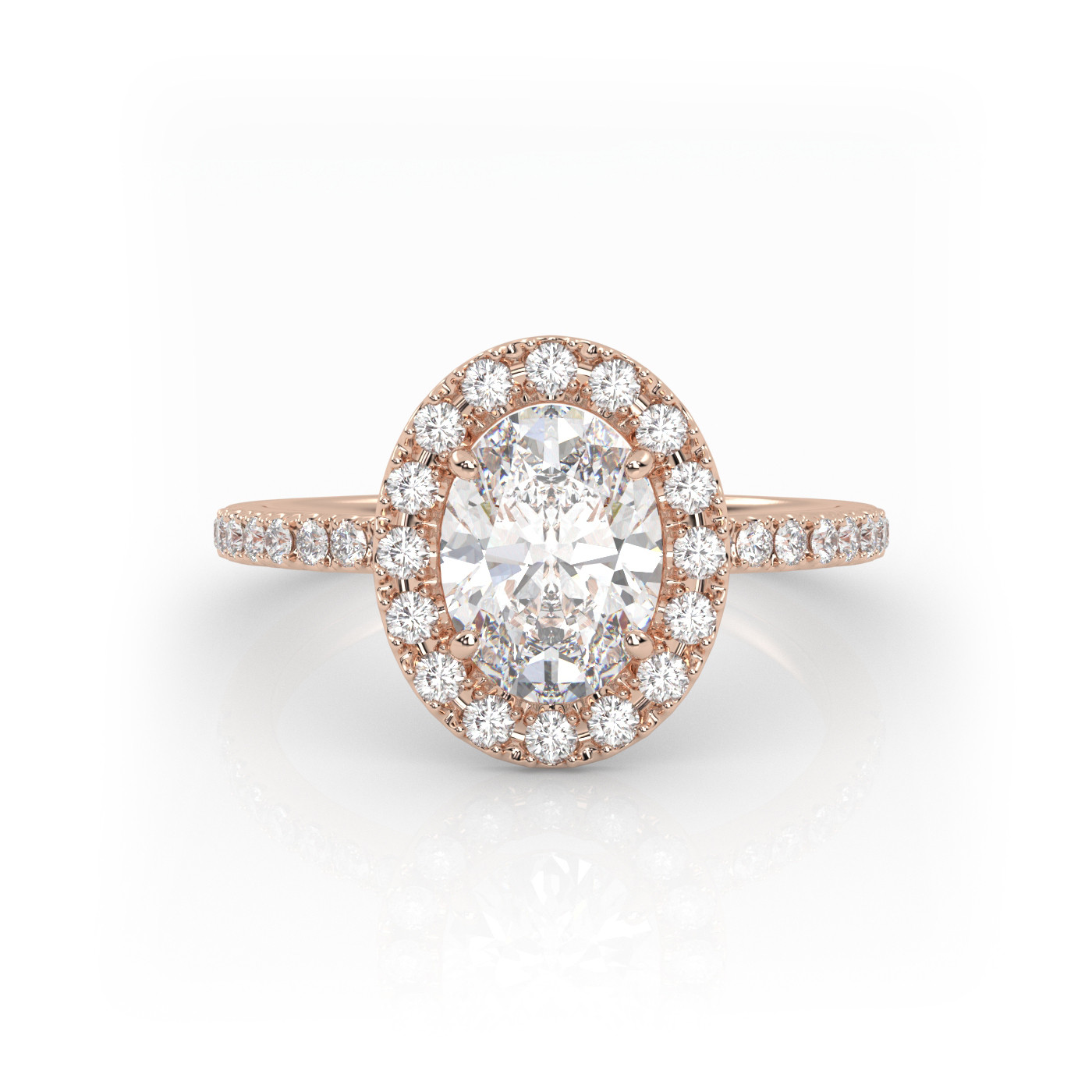 18K ROSE GOLD Oval Diamond Engagament Ring With Halo and Pave style