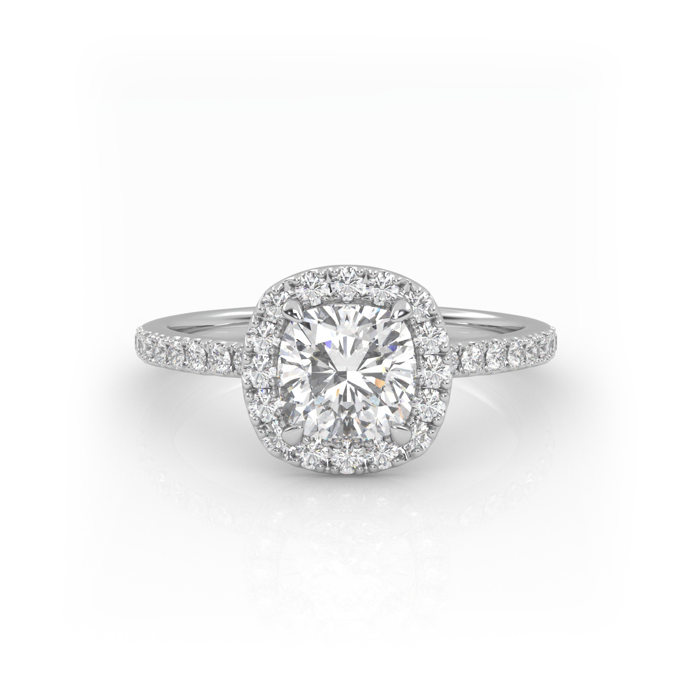 18K WHITE GOLD Cushion Diamond Engagement Ring With Pave and Halo Style