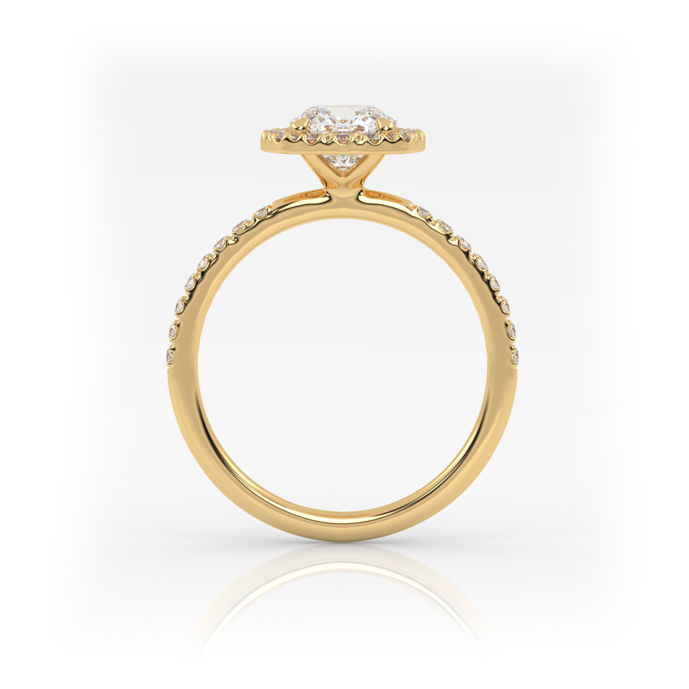 18K YELLOW GOLD Cushion Diamond Engagement Ring With Pave and Halo Style