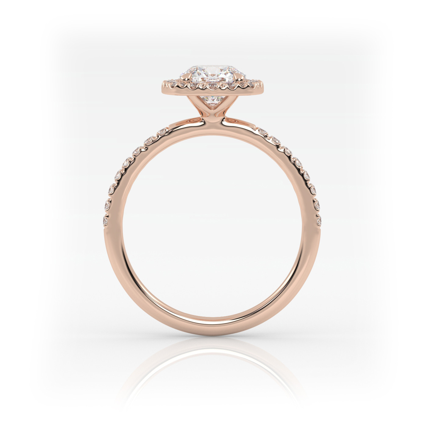 18K ROSE GOLD Cushion Diamond Engagement Ring With Pave and Halo Style