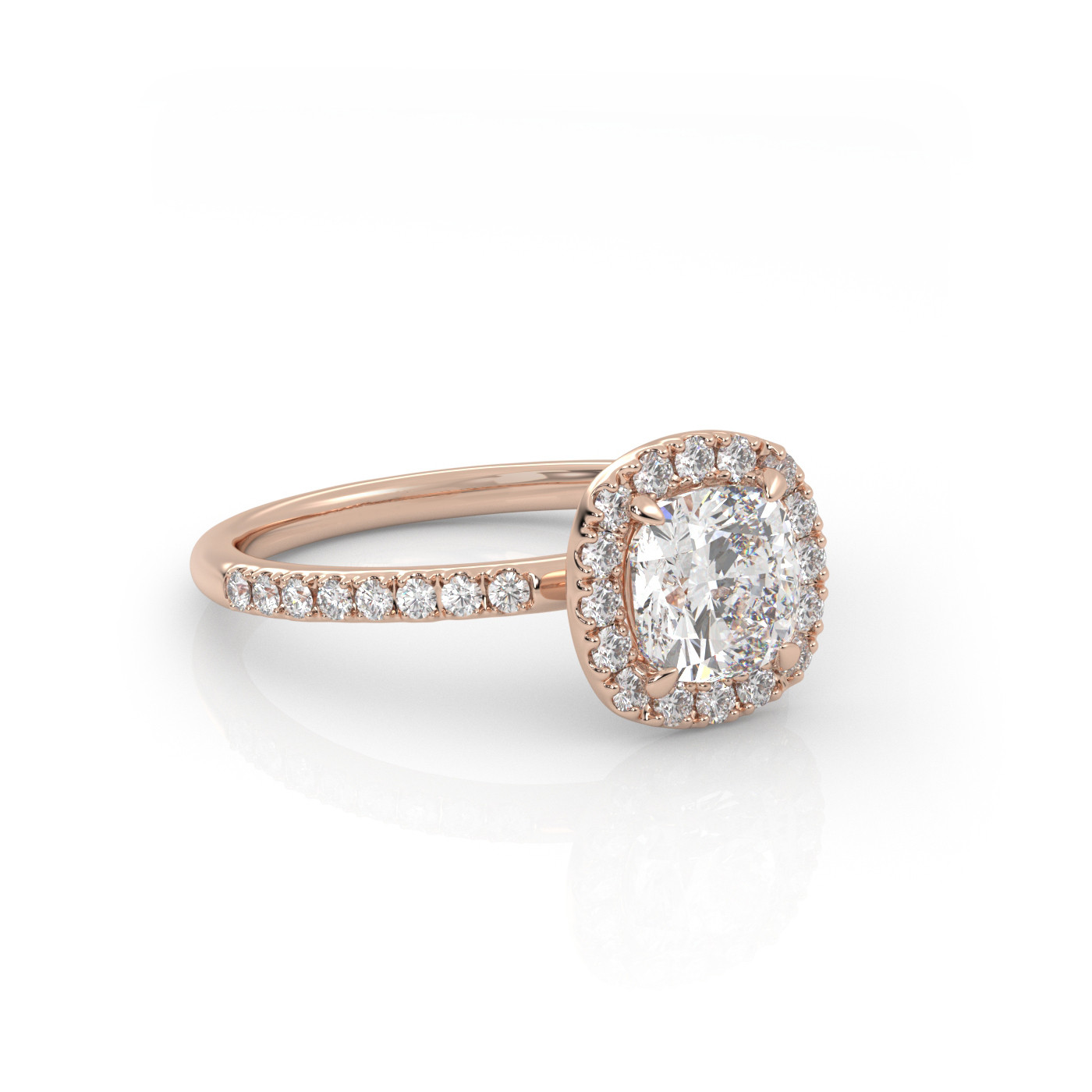 18K ROSE GOLD Cushion Diamond Engagement Ring With Pave and Halo Style