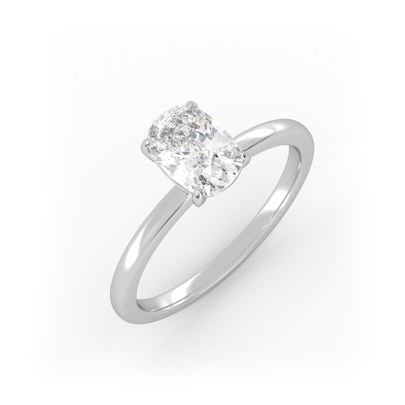 18K WHITE GOLD Elongated Cushion Cut Classic Solitaire Engagement Ring