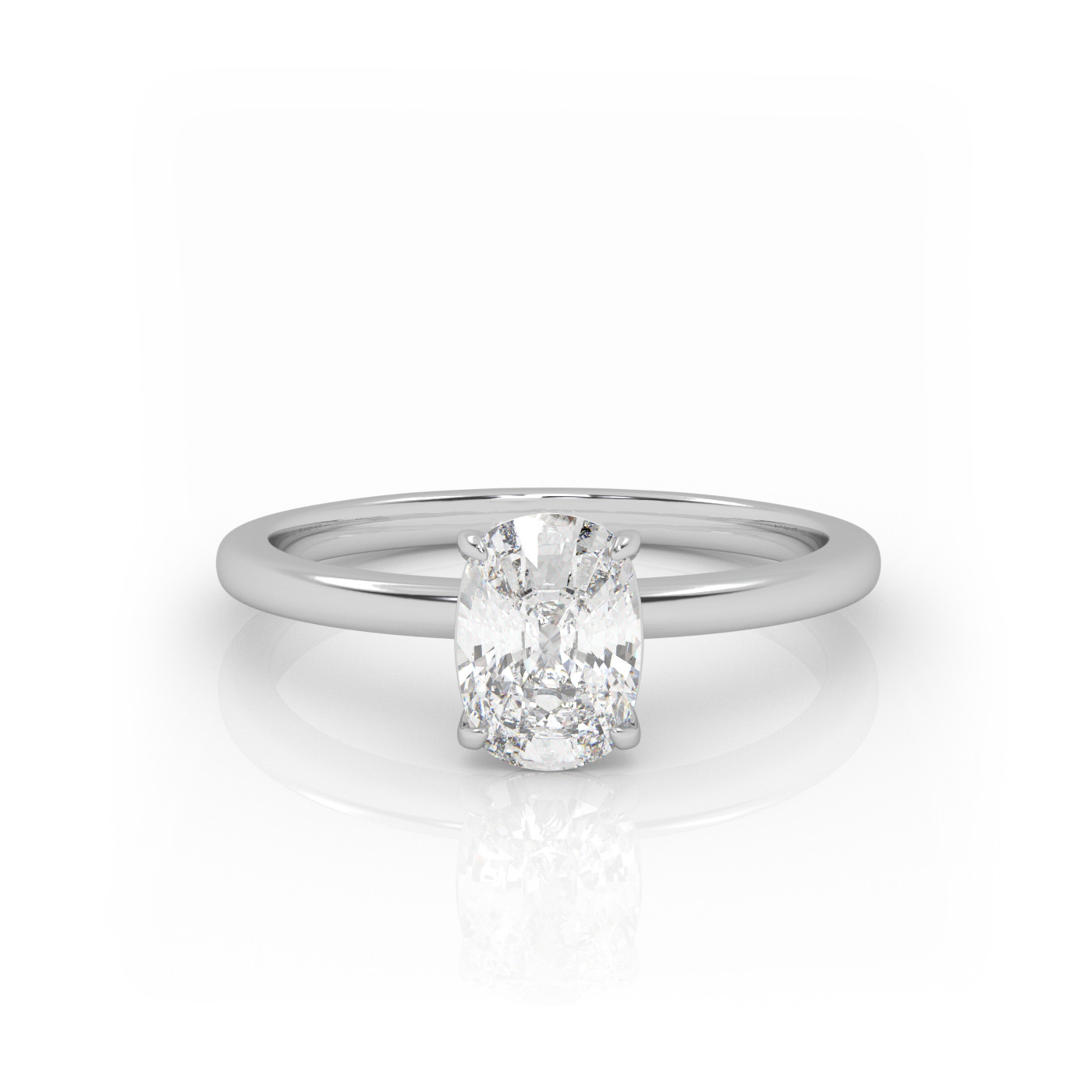 18K WHITE GOLD Elongated Cushion Cut Classic Solitaire Engagement Ring