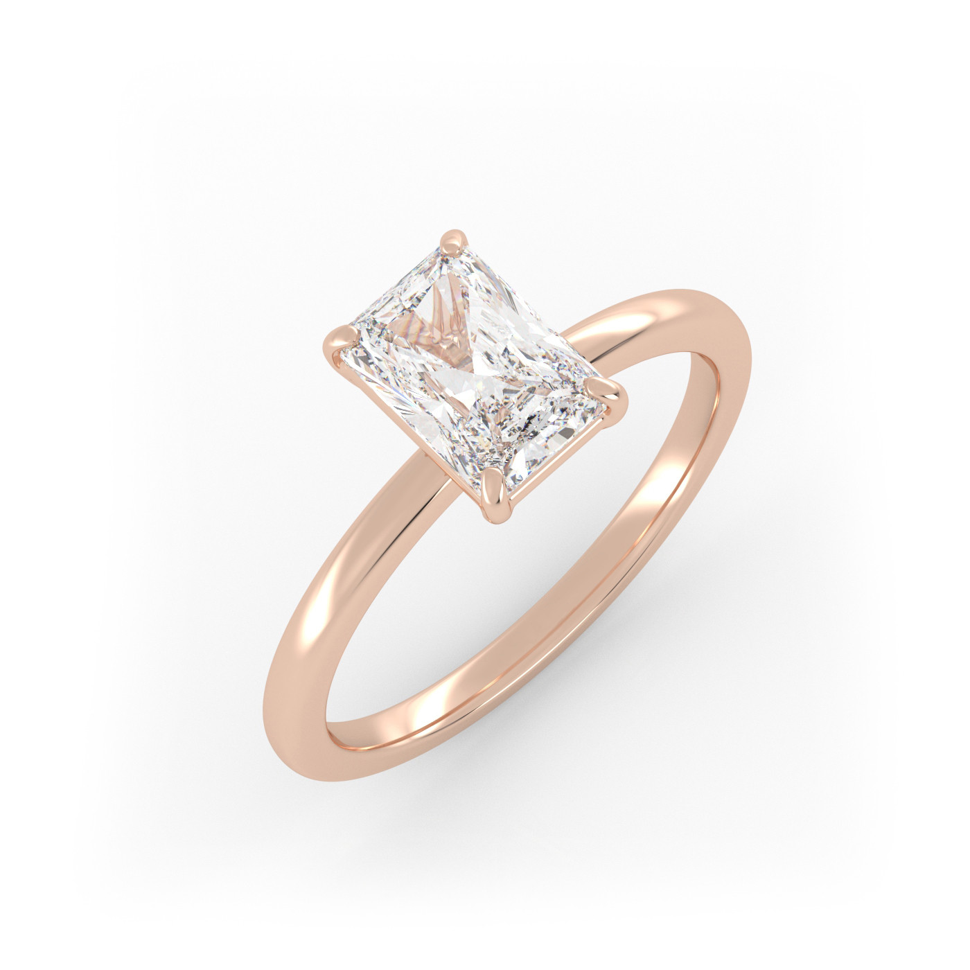 18K ROSE GOLD Radiant Diamond Cut Solitaire Engagement Ring
