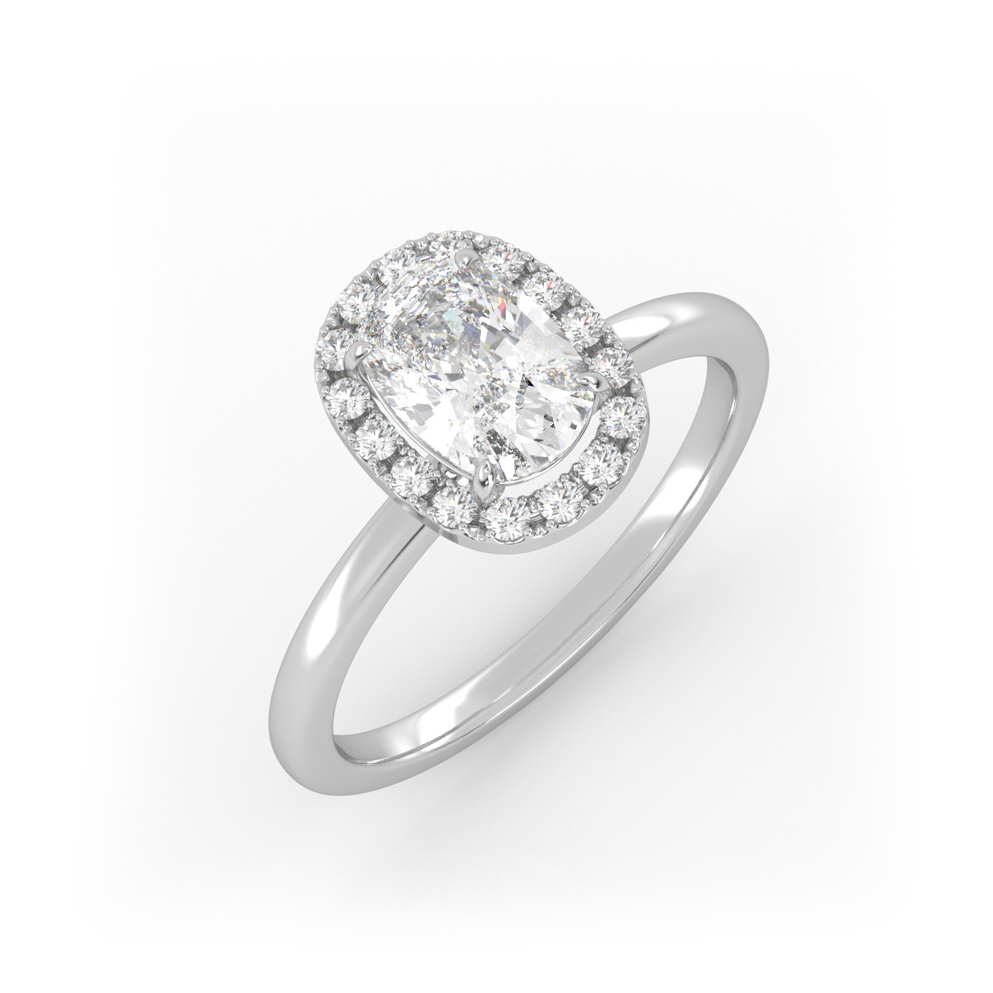 18K WHITE GOLD Elongated Cushion Cut Diamond Ring With Halo Style